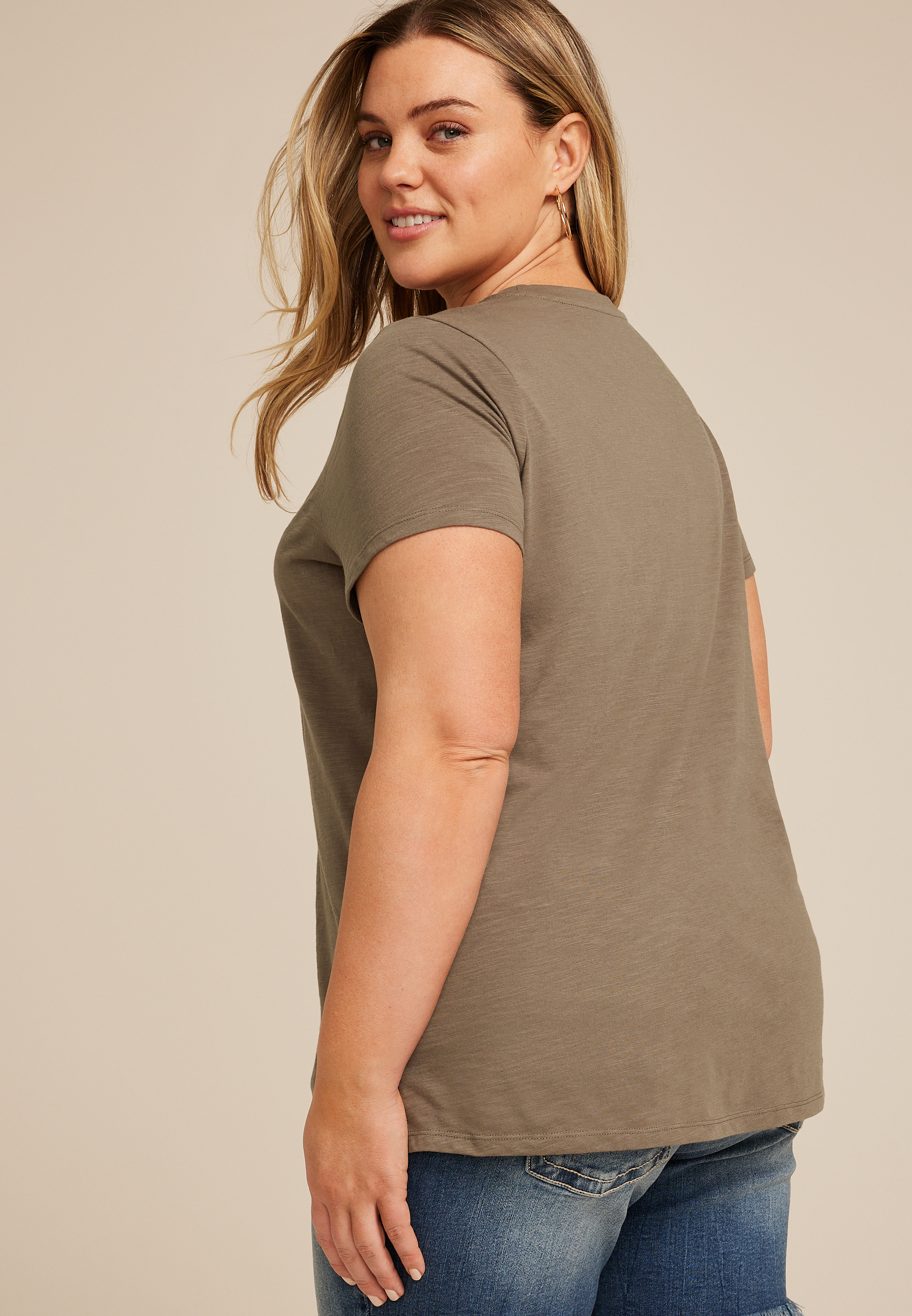 Plus Size Embroidered Bloom Where You Are Planted Classic Fit Graphic Tee, , large
