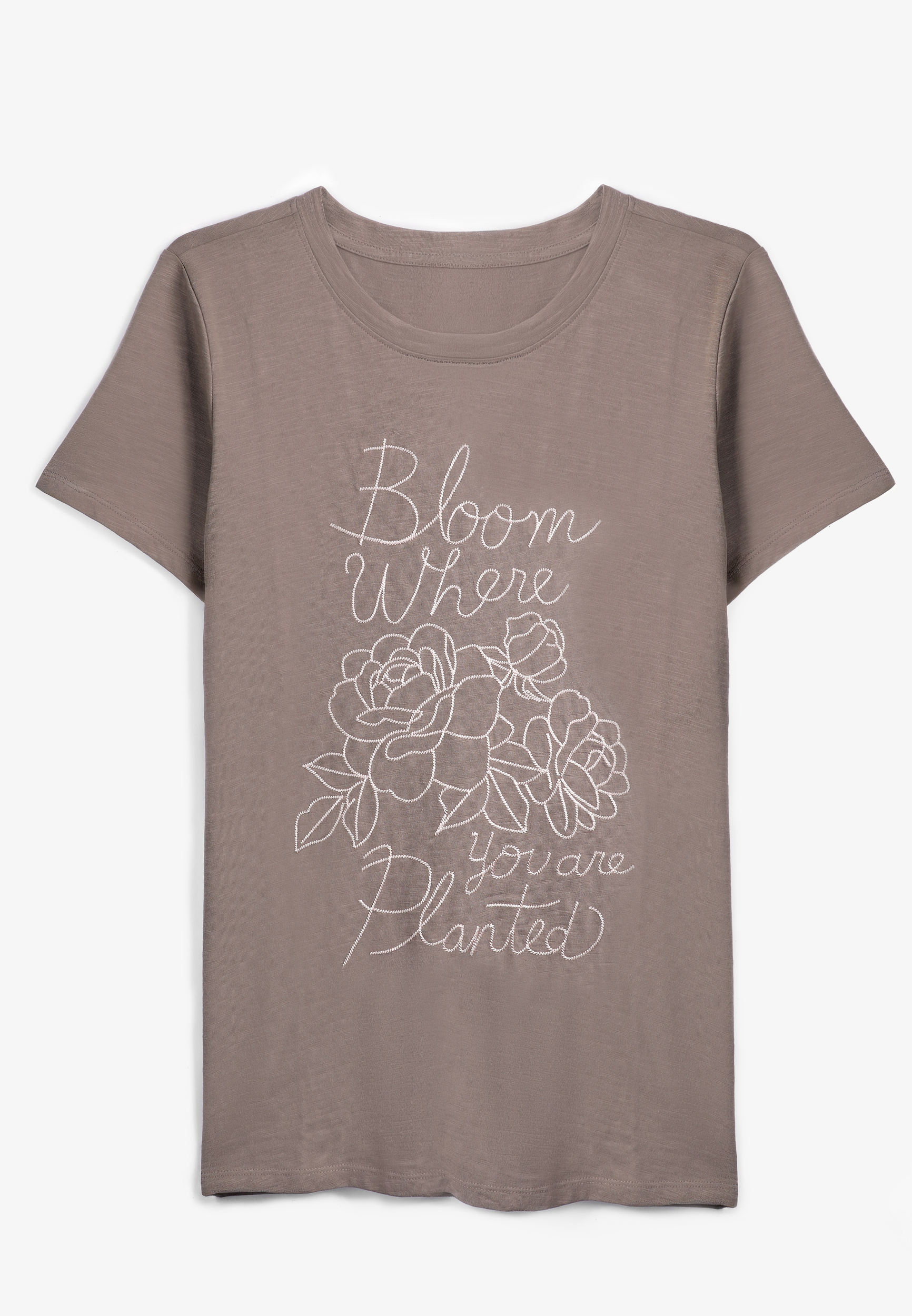 Plus Size Embroidered Bloom Where You Are Planted Classic Fit Graphic Tee, , large