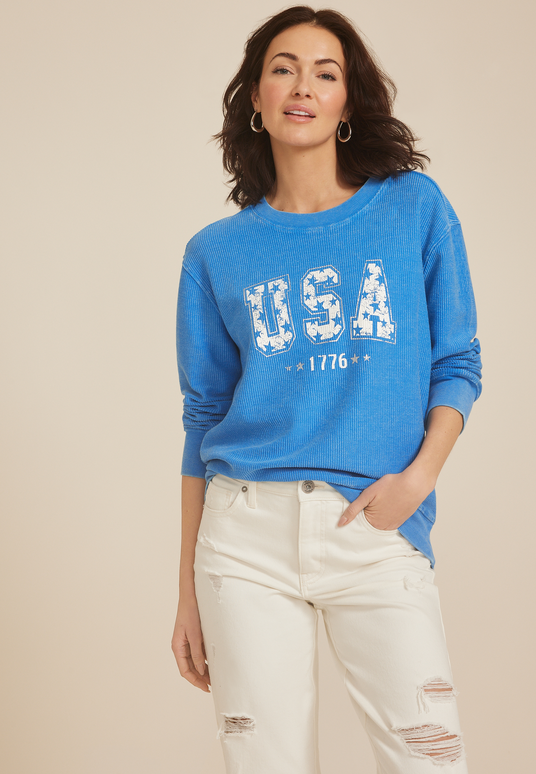 Americana Corded Crew Neck Sweatshirt, C9868, large