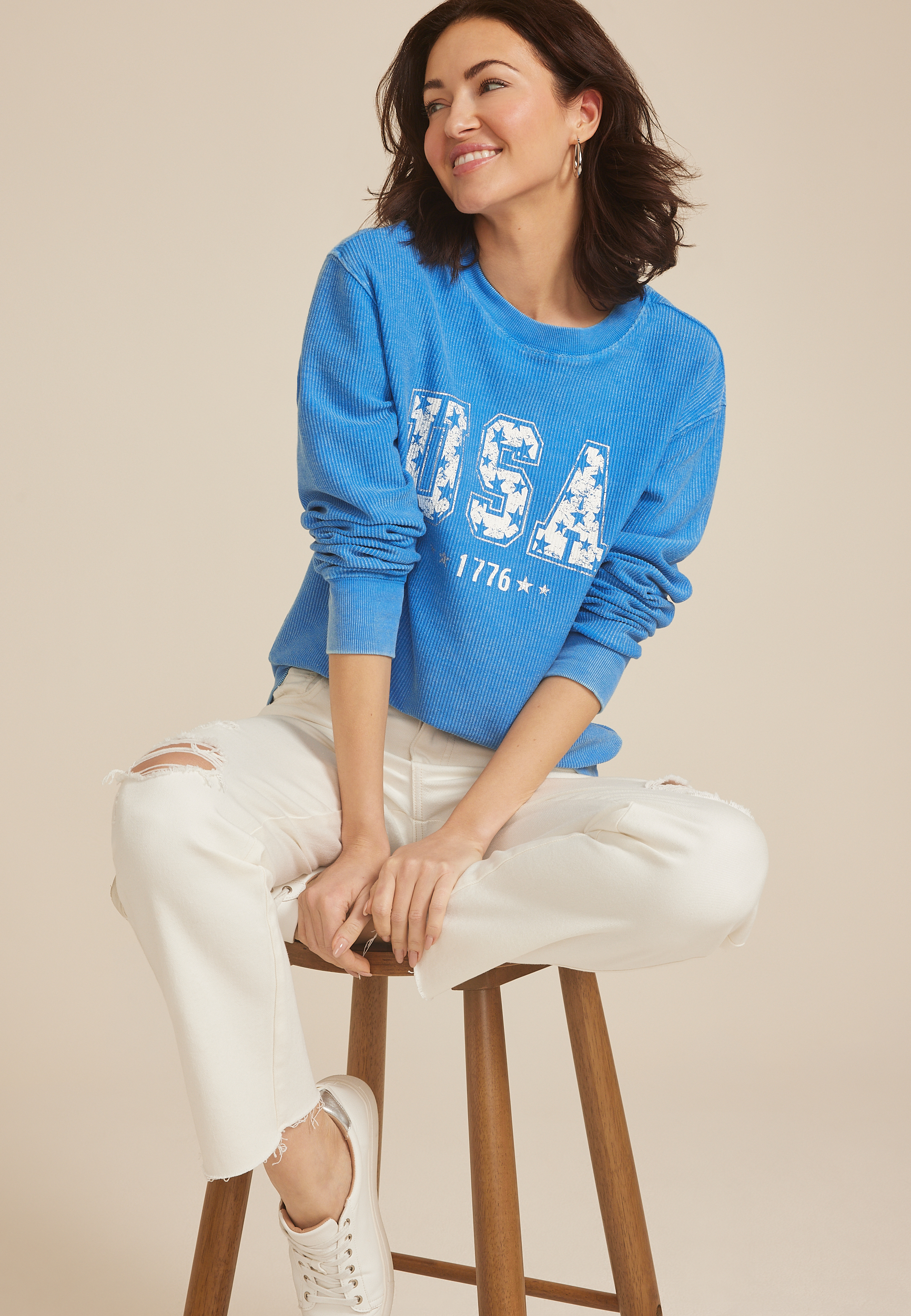Americana Corded Crew Neck Sweatshirt, C9868, large