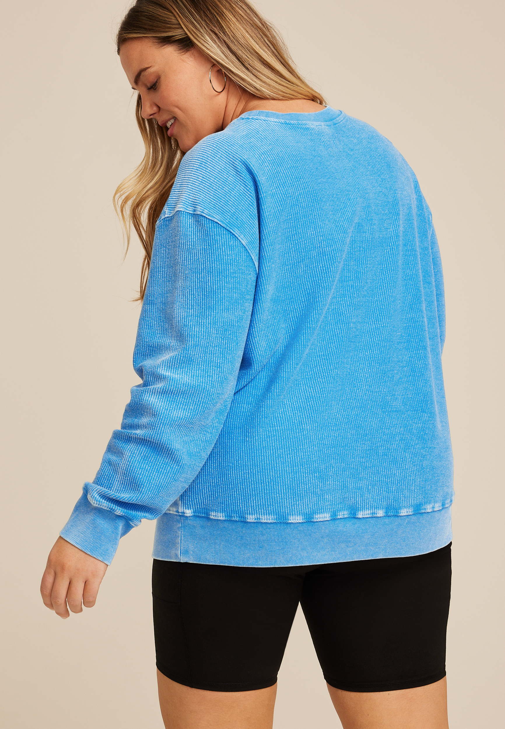 Plus Size Americana Corded Crew Neck Sweatshirt, C9868, large