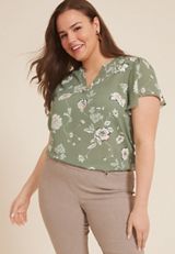 Plus Size Atwood Flutter Sleeve Blouse, OLIVE COMBO, small