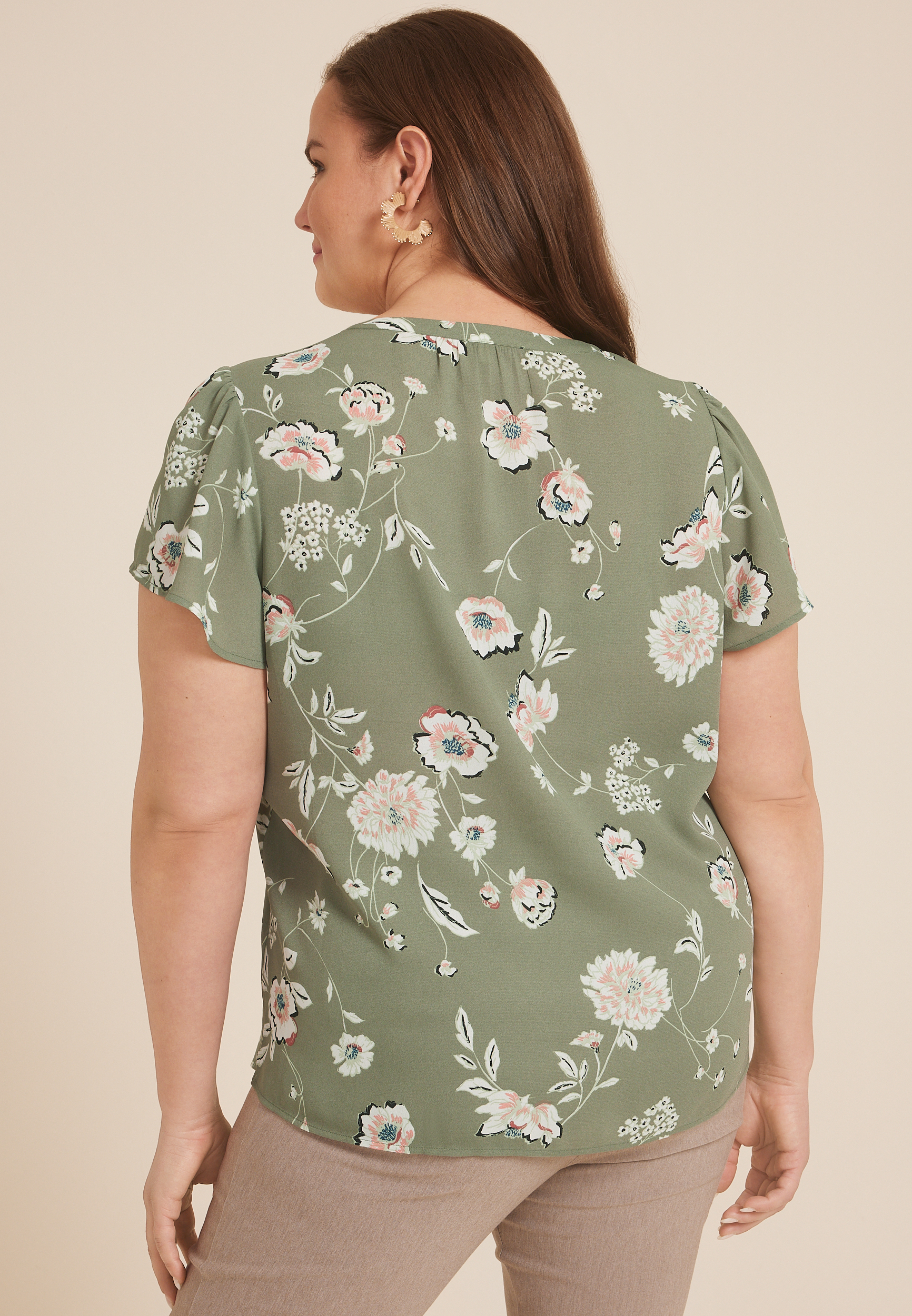 Plus Size Atwood Flutter Sleeve Blouse, OLIVE COMBO, large