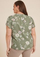 Plus Size Atwood Flutter Sleeve Blouse, OLIVE COMBO, small