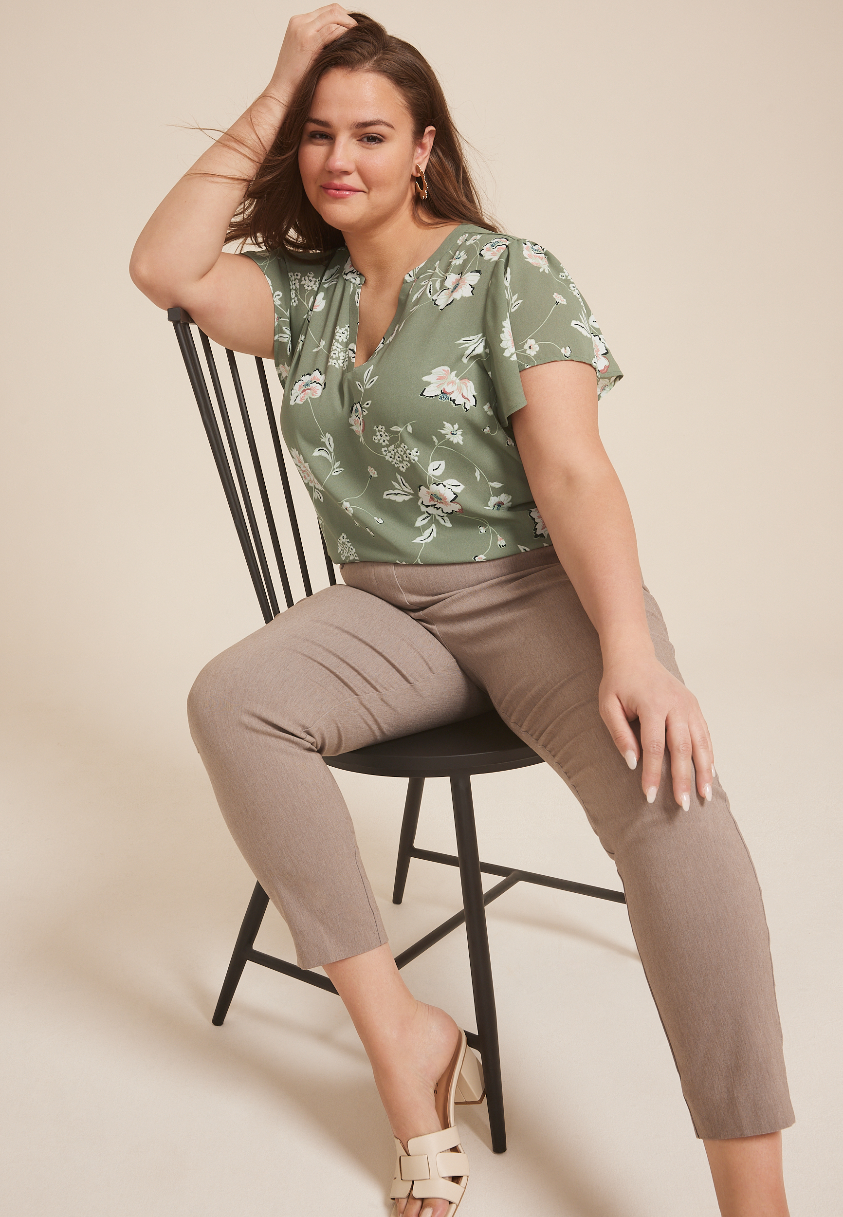 Plus Size Atwood Flutter Sleeve Blouse, OLIVE COMBO, large
