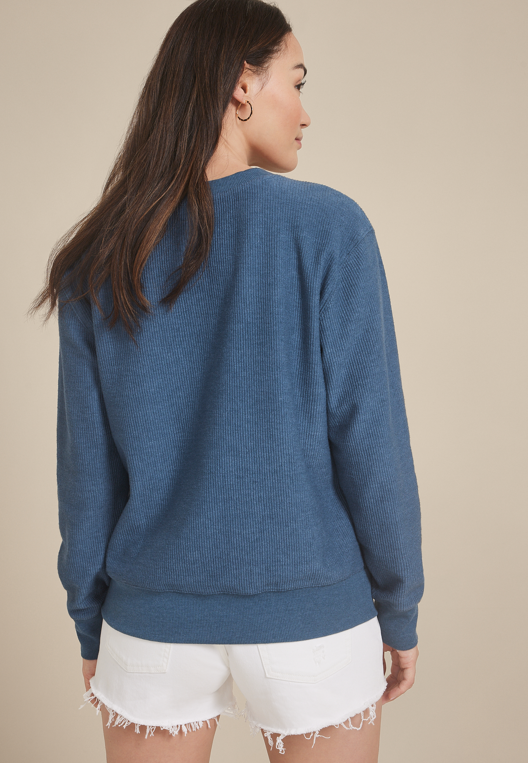 Corded Paisley Floral Sweatshirt, WASHED NAVY, large