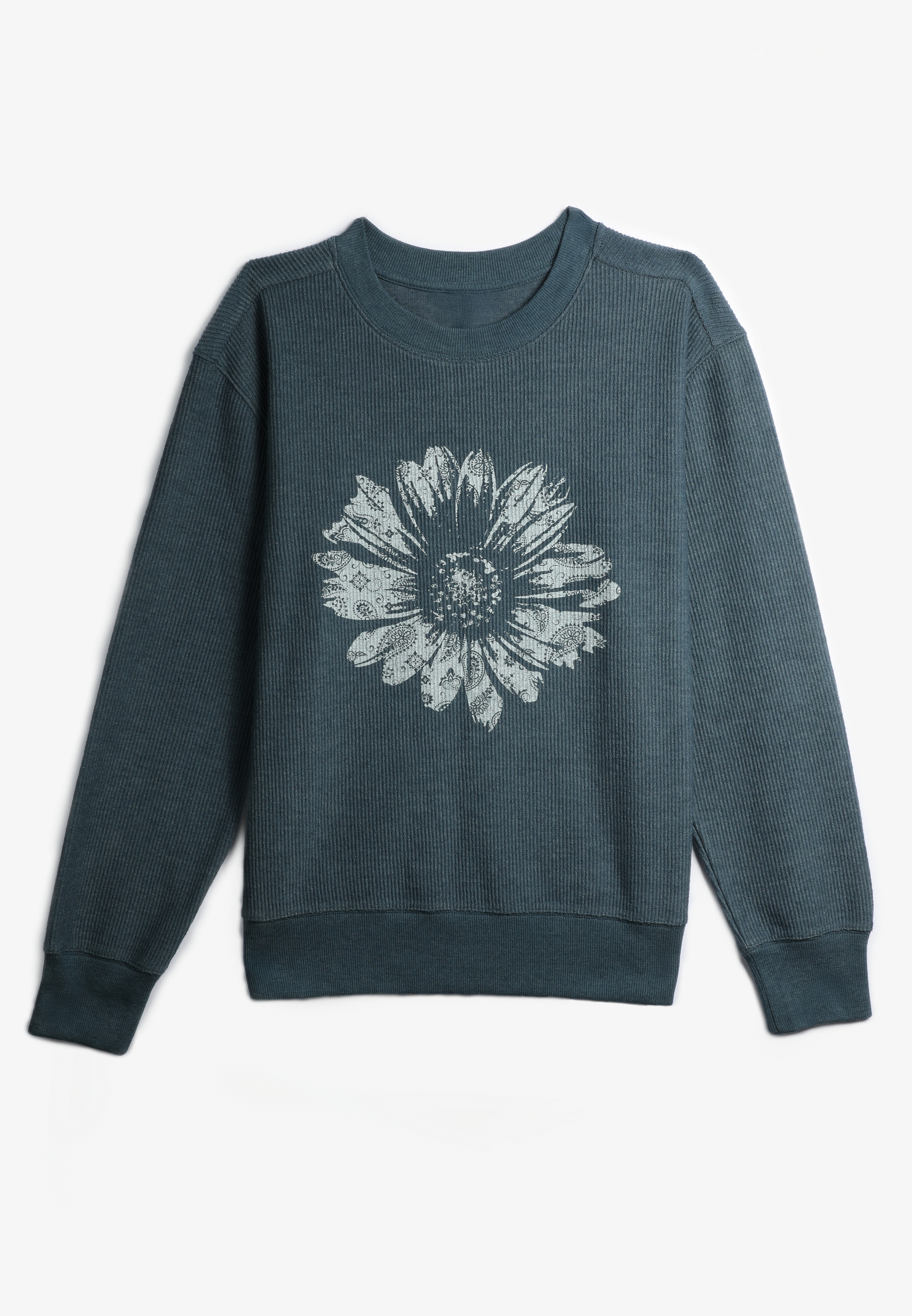 Corded Paisley Floral Sweatshirt, WASHED NAVY, large
