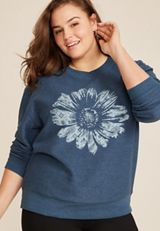 Plus Size Corded Paisley Floral Sweatshirt, WASHED NAVY, small