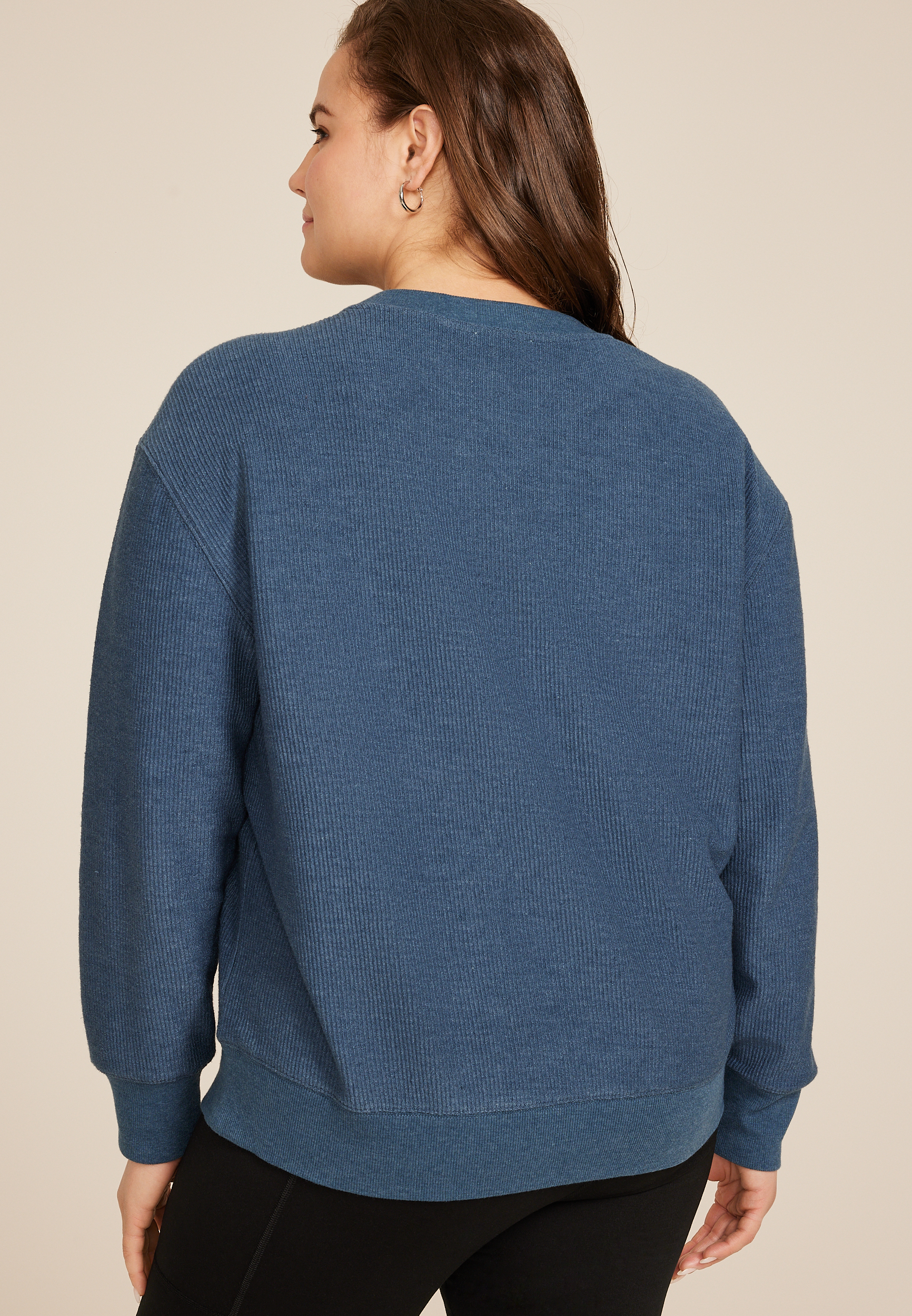 Plus Size Corded Paisley Floral Sweatshirt, WASHED NAVY, large