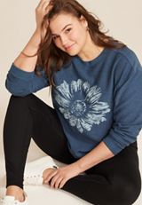 Plus Size Corded Paisley Floral Sweatshirt, WASHED NAVY, small