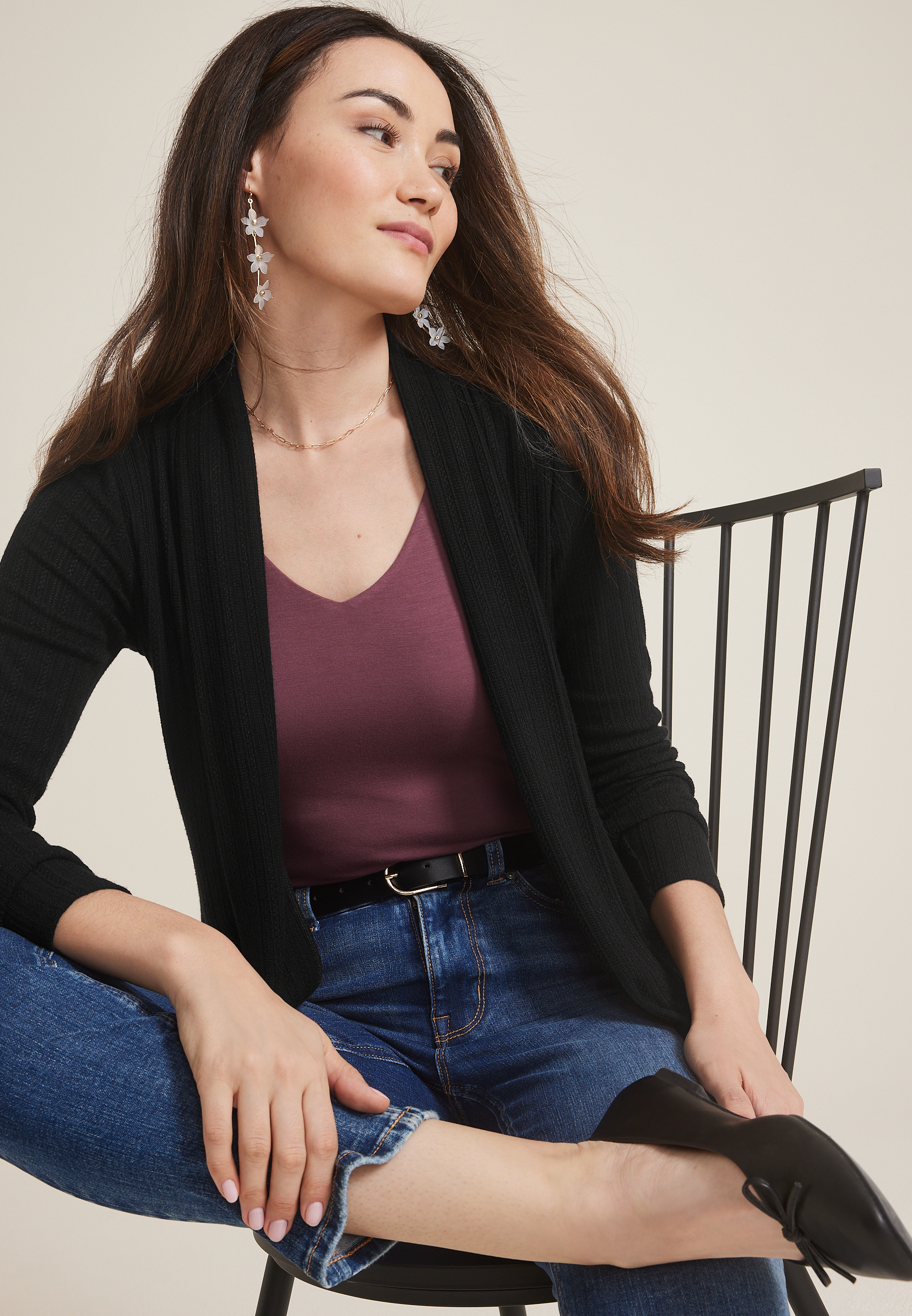 Pointelle Shawl Collar Cardigan, C106, large
