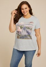 Plus Size Mountain Floral Embroidered Classic Fit Graphic Tee, , small