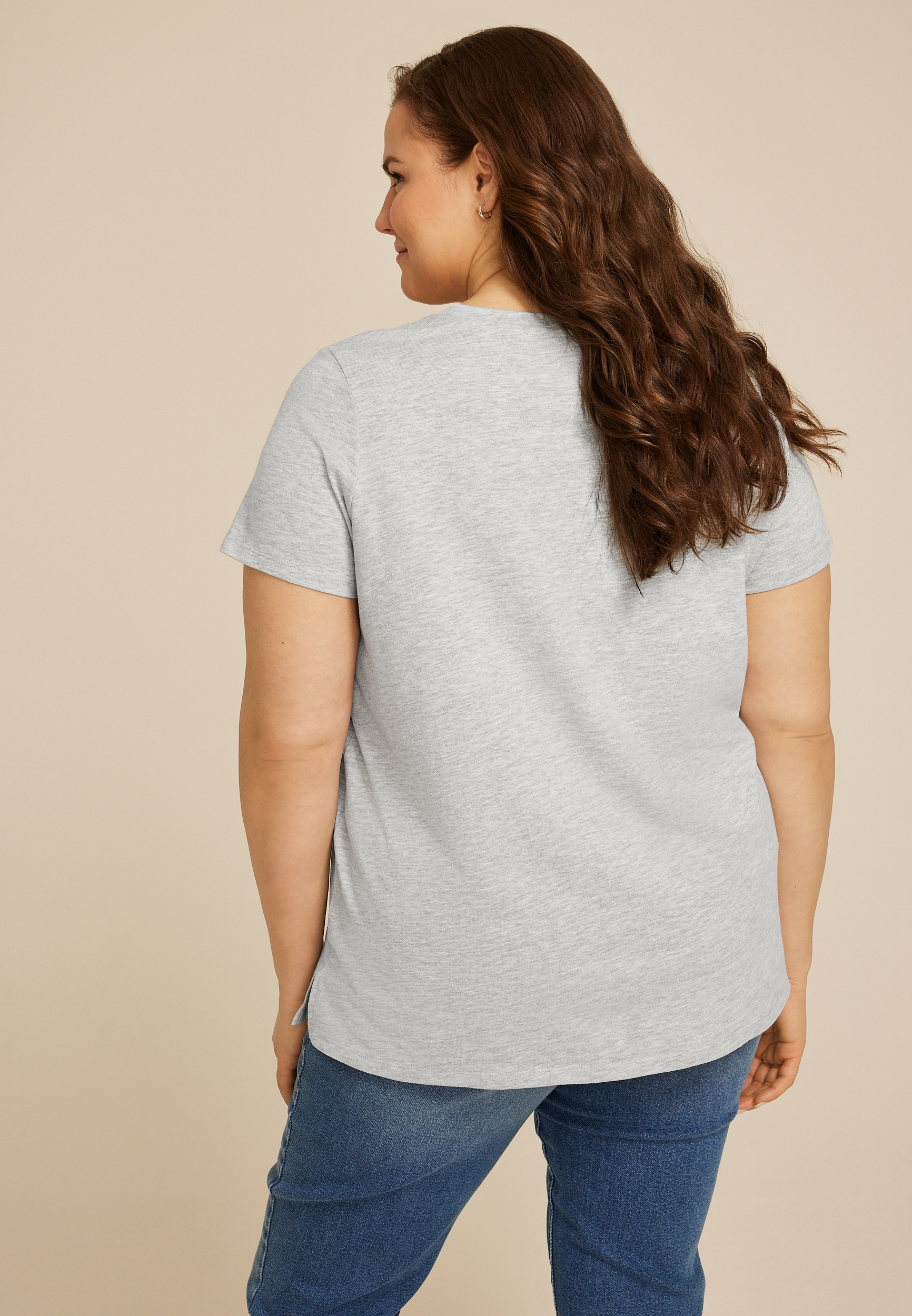 Plus Size Mountain Floral Embroidered Classic Fit Graphic Tee, , large