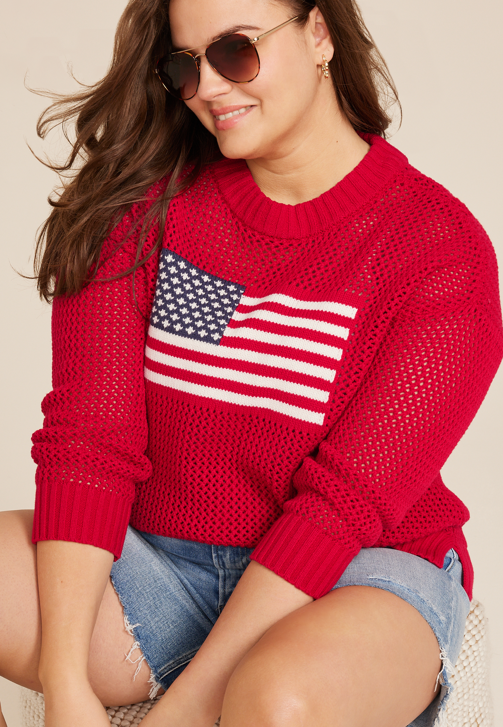 Plus Size Americana Open Stitch Sweater, C2946, large