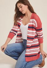 Americana Striped Textured Cardigan, Mineral Red Combo, small