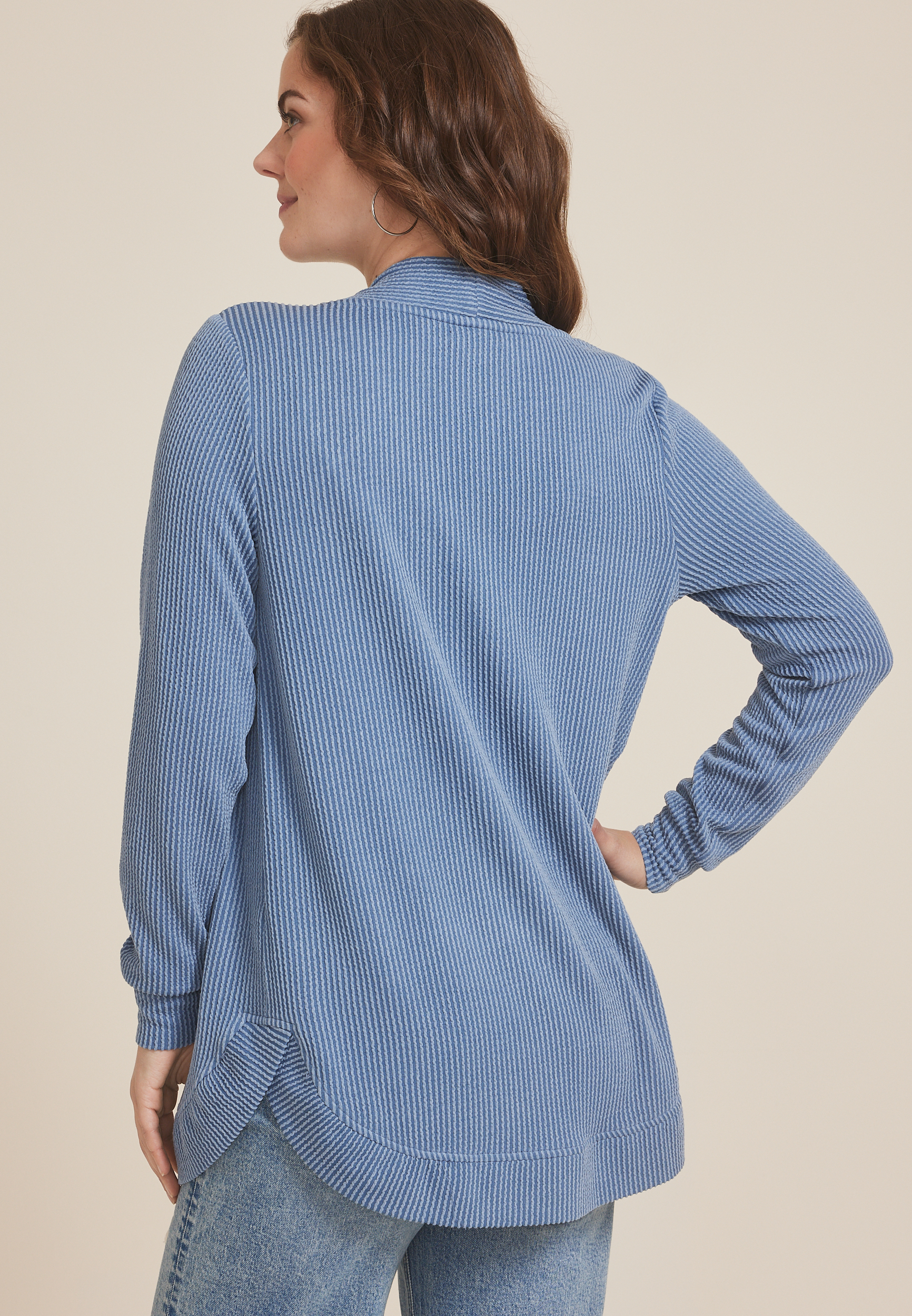 Wavy Ribbed Curve Hem Cardigan, C1149, large