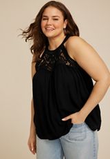 Plus Size Black Crochet Halter Top, C106, small