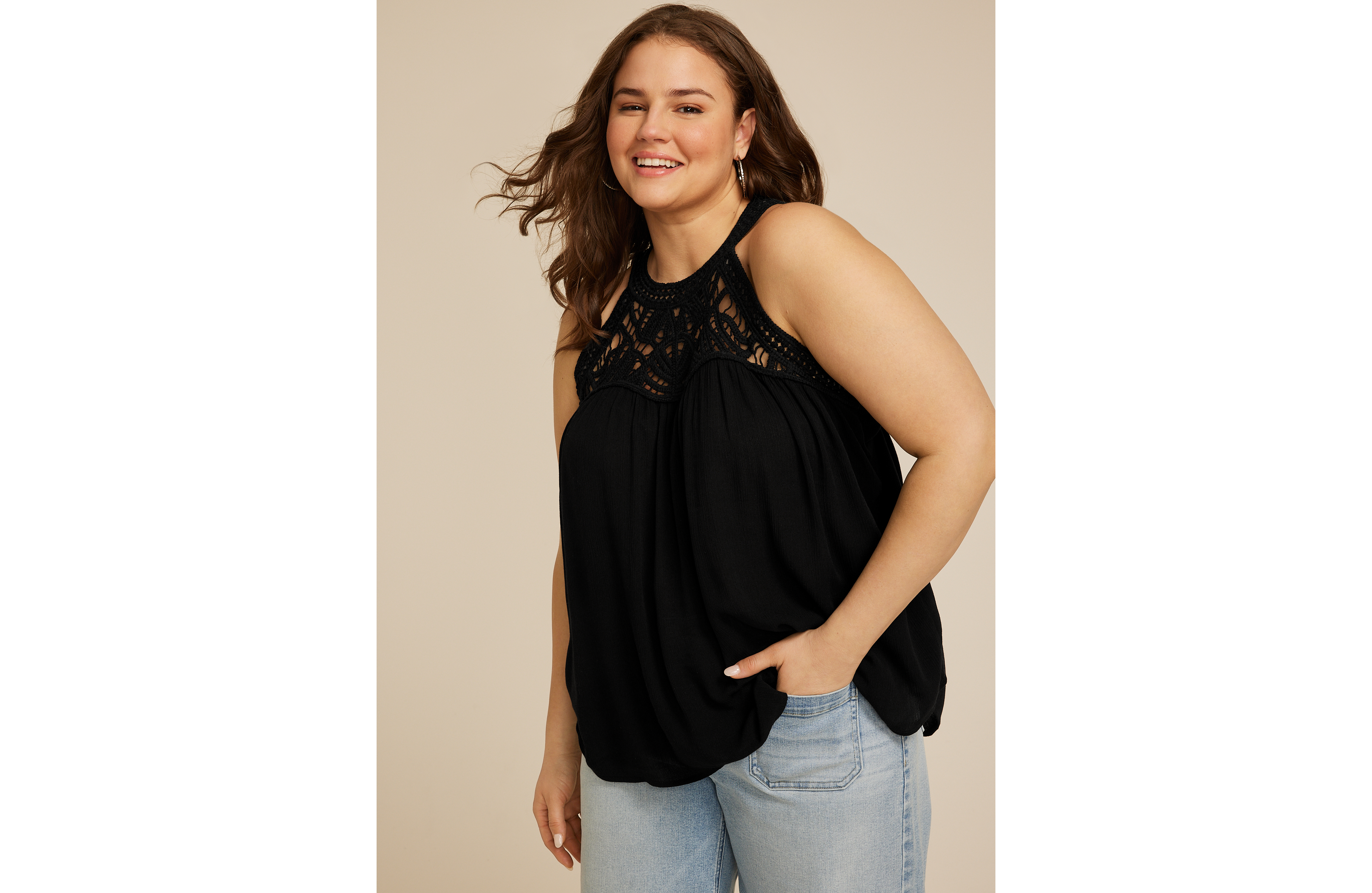 Plus Black Crochet Halter Top