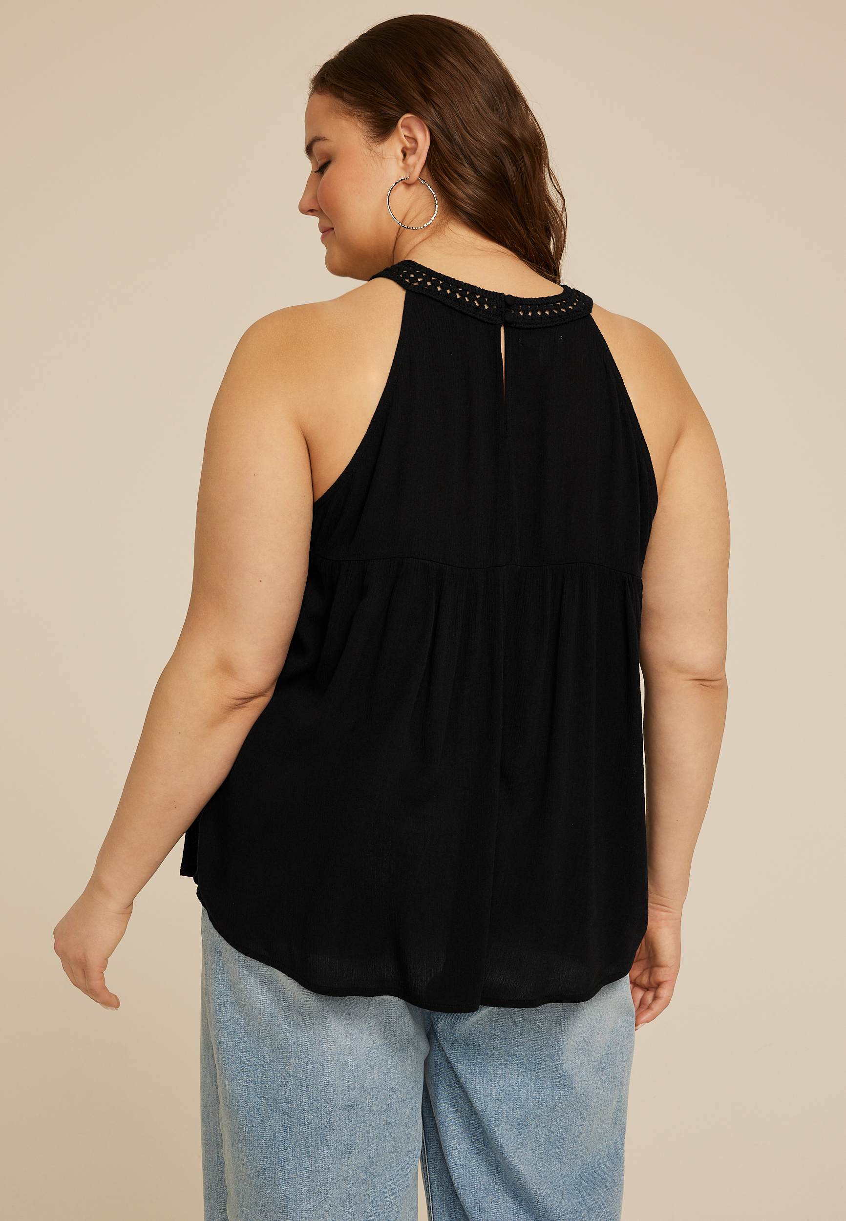 Plus Size Black Crochet Halter Top, C106, large