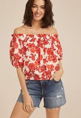 Printed Off The Shoulder Top, , small