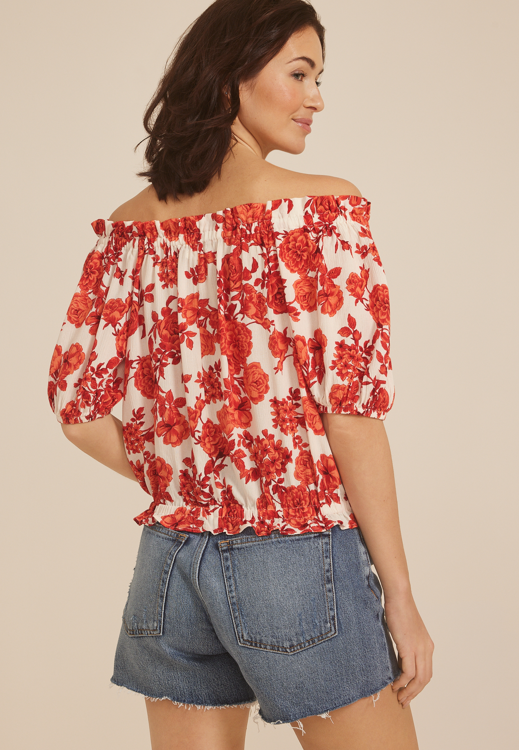 Printed Off The Shoulder Top, , large