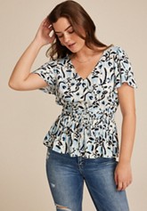 Blue Paisley 3/4 Sleeve Smocked Blouse