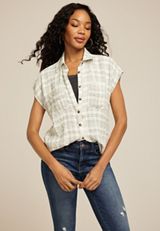Textured Dolman Button Down Shirt, , small