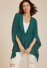 Crochet Trim Tie Front Kimono, , small