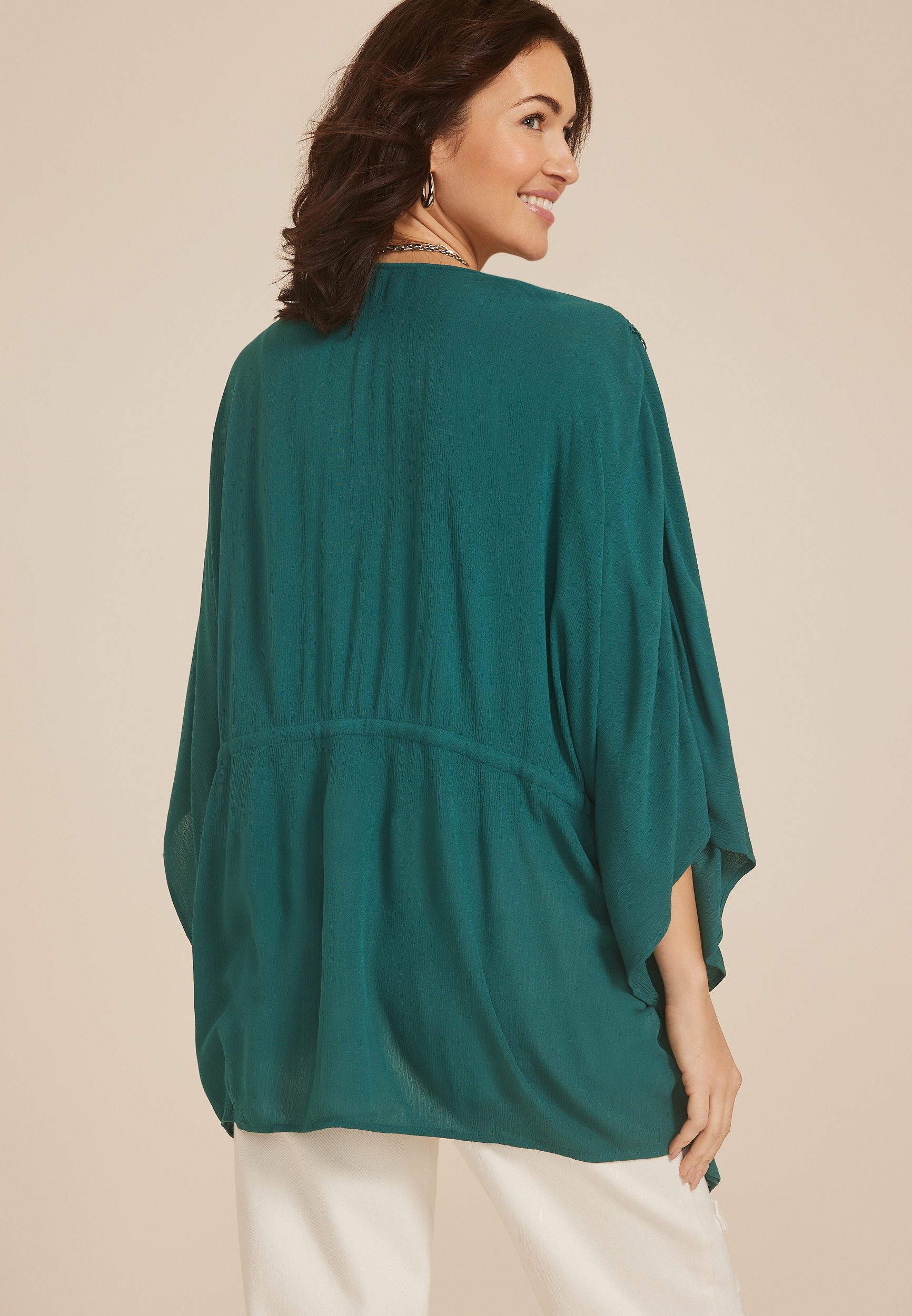 Crochet Trim Tie Front Kimono, , large