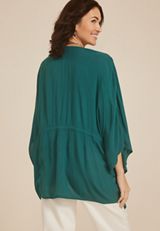 Crochet Trim Tie Front Kimono, , small
