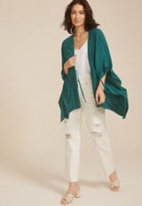 Crochet Trim Tie Front Kimono, , small