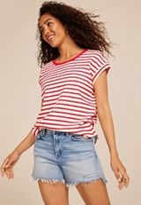 24/7 Clara Jacquard Striped Short Sleeve Tee, C2947, small