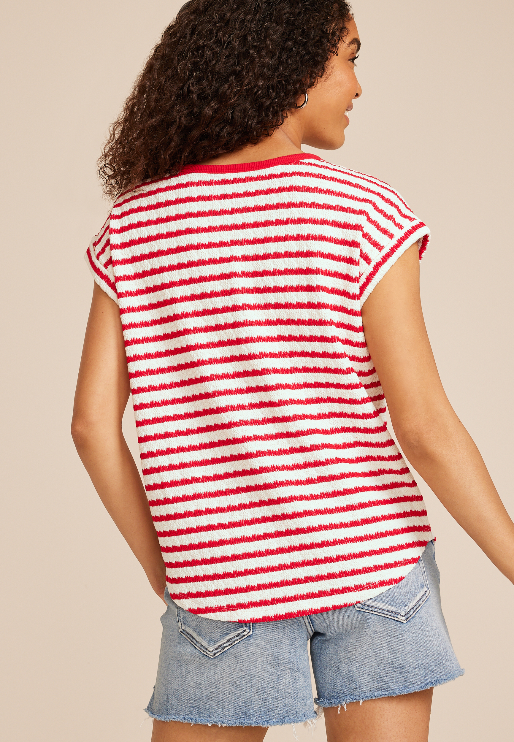 24/7 Clara Jacquard Striped Short Sleeve Tee, C2947, large