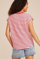 24/7 Clara Jacquard Striped Short Sleeve Tee, C2947, small