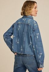 Embroidered Floral Cropped Denim Jacket, C258, small