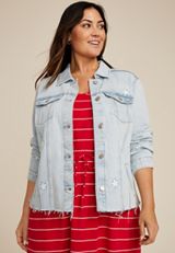 Plus Size Americana Star Light Denim Jacket, C2806, small