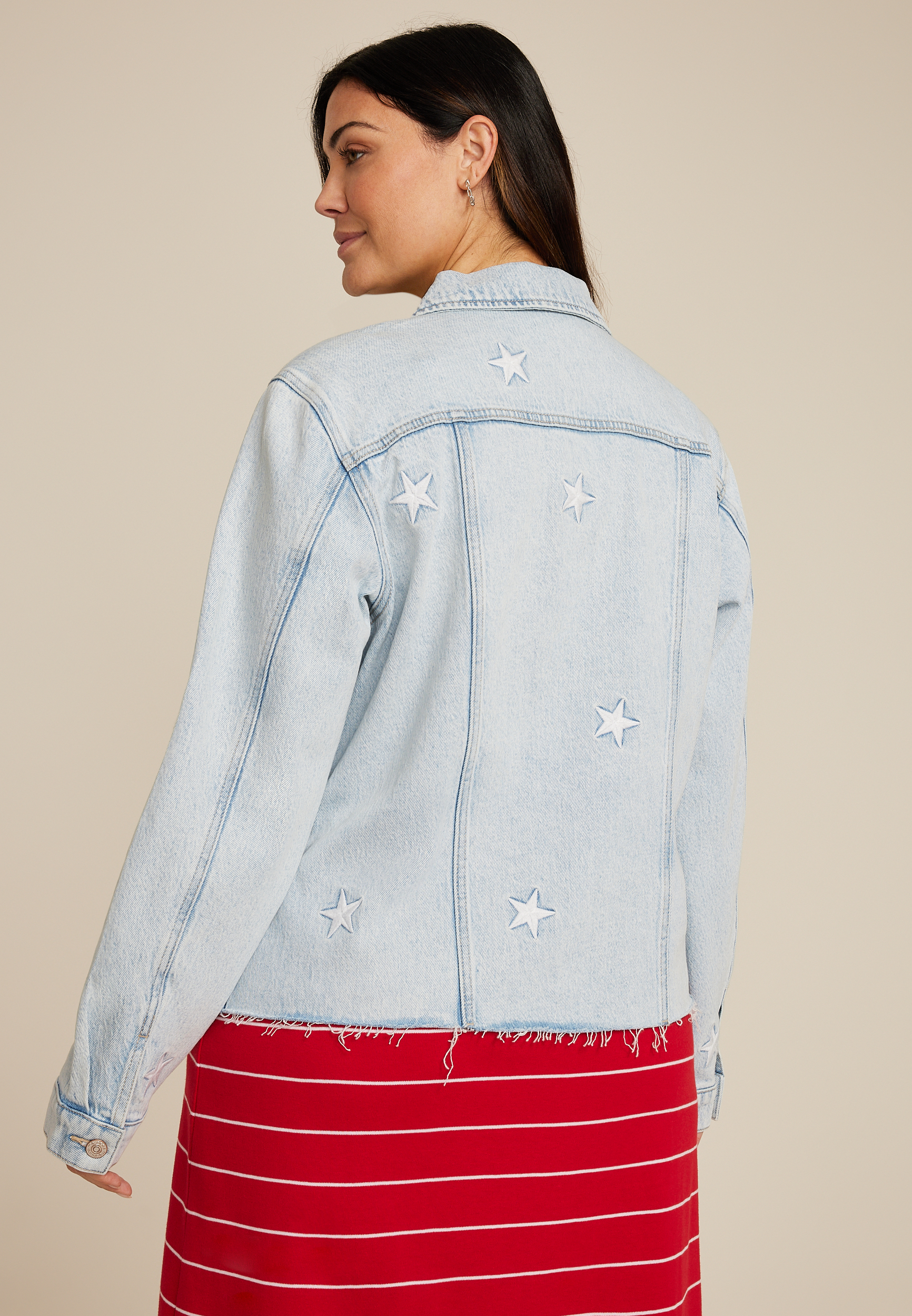 Plus Size Americana Star Light Denim Jacket, C2806, large