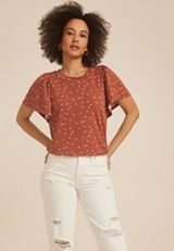 24/7 Charlotte Polka Dot Flutter Sleeve Tee, C5326, small