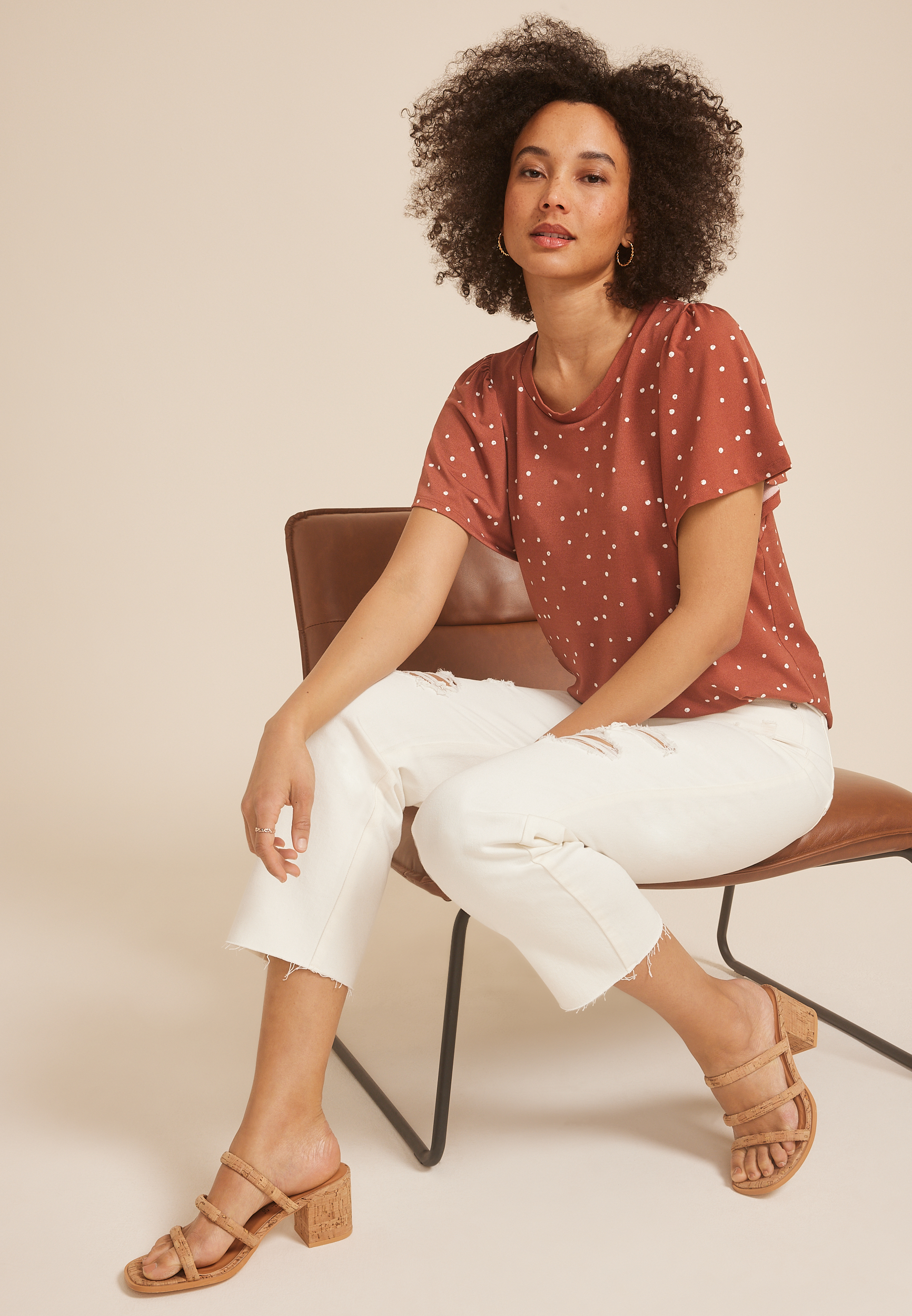 24/7 Charlotte Polka Dot Flutter Sleeve Tee, C5326, large