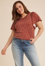 Plus Size 24/7 Charlotte Polka Dot Flutter Sleeve Tee, C5326, small