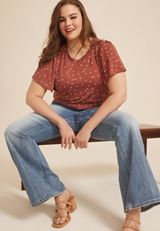 Plus Size 24/7 Charlotte Polka Dot Flutter Sleeve Tee, C5326, small