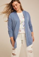 Plus Size Wavy Ribbed Curve Hem Cardigan, C1149, small