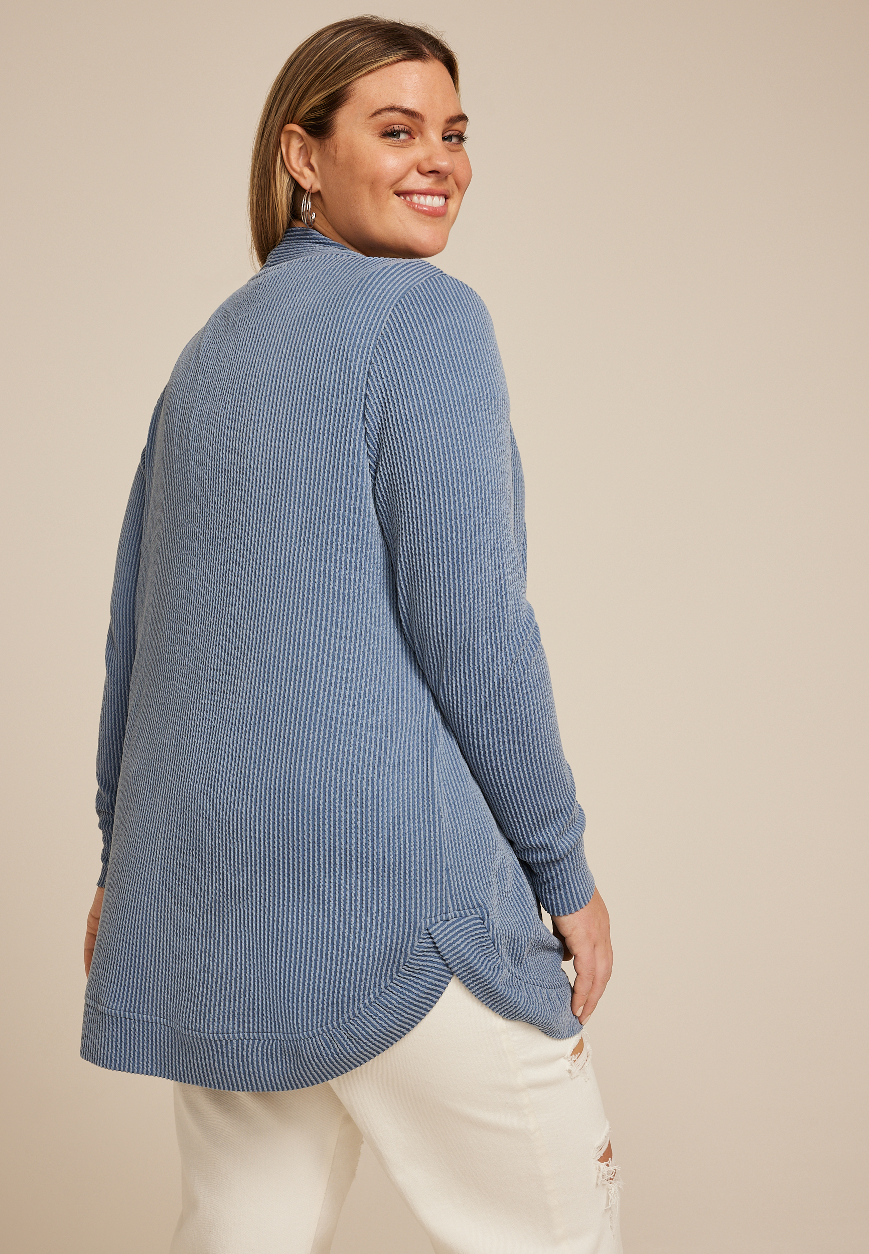 Plus Size Wavy Ribbed Curve Hem Cardigan, C1149, large