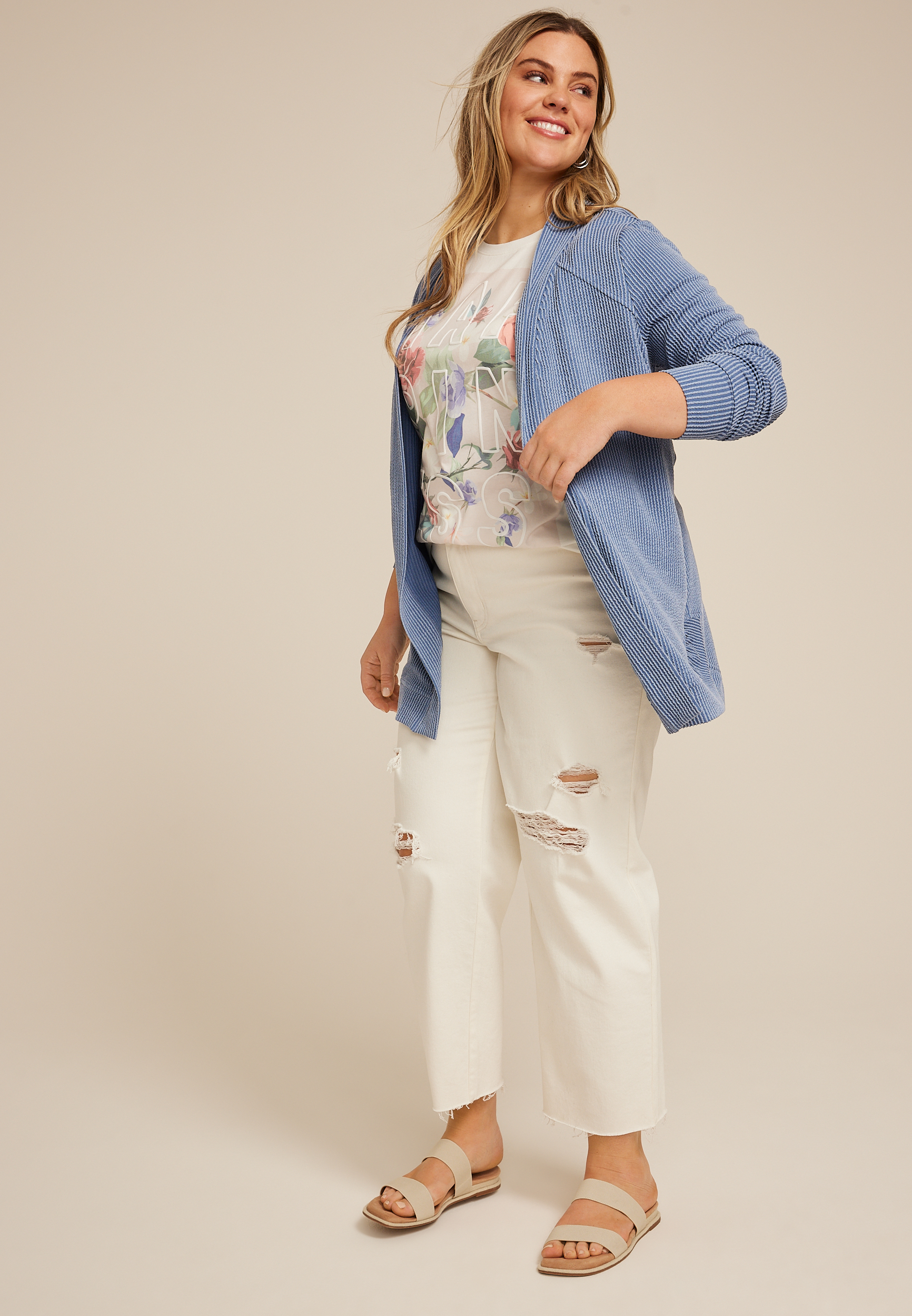 Plus Size Wavy Ribbed Curve Hem Cardigan, C1149, large