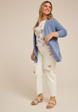 Plus Size Wavy Ribbed Curve Hem Cardigan, C1149, small