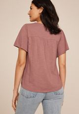 Crochet Yoke Flutter Sleeve Tee, , small