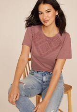Crochet Yoke Flutter Sleeve Tee, , small