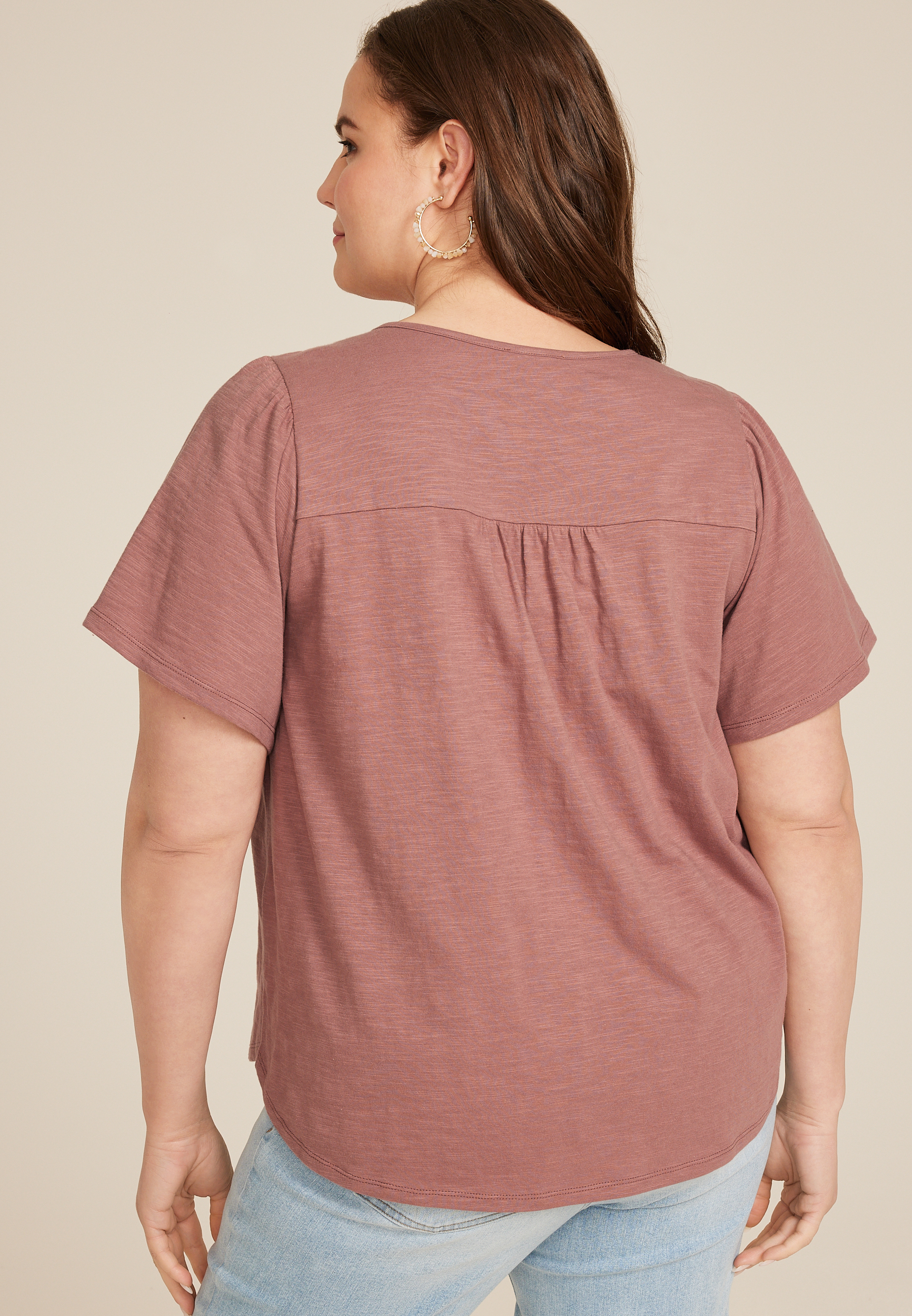 Plus Size Crochet Yoke Flutter Sleeve Tee, , large