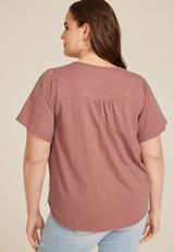 Plus Size Crochet Yoke Flutter Sleeve Tee, , small