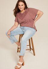 Plus Size Crochet Yoke Flutter Sleeve Tee, , small
